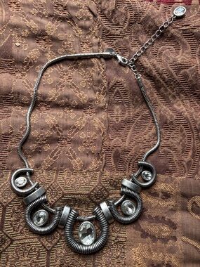 Lia Sophia Silver-Tone Coil Necklace with Clear Crystal Accents